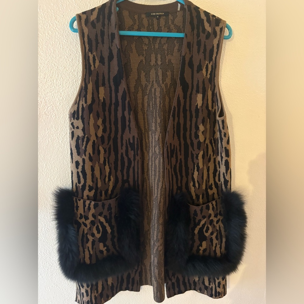 Kobi Halperin Brown Textured Knit Top, Furr SOFT fuzzy pockets